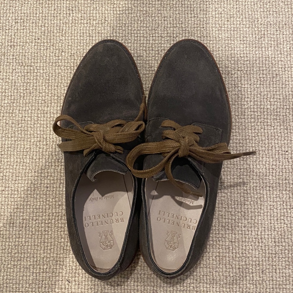 Brunello Cucinelli Dark Gray Suede Oxfords, sz 5.5 - Picture 2 of 11